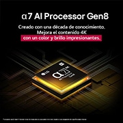 LG TV LG NanoCell AI 65'' │ UHD 4K │ Procesador Alpha 7 4K Gen8, El procesador alpha&nbsp;7&nbsp;AI&nbsp;Gen8 se ilumina en color amarillo y de él salen rayos de luz de colores. El título habla sobre cómo el procesador ofrece una calidad&nbsp;4K, con color y brillo sorprendentes., 65NANO80ASA, thumbnail 5